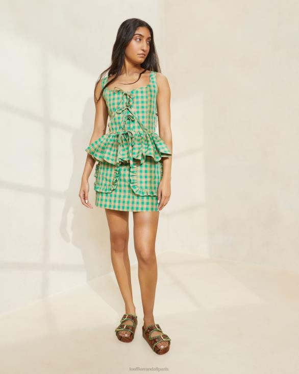 femmes Loeffler Randall vichy vert/caramel au beurre jupe eura à poches et volants vêtements 8HL8222