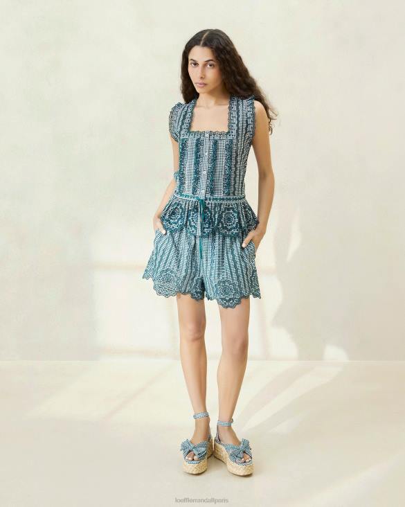 femmes Loeffler Randall mini vichy vert short festonné dorian vêtements 8HL8226