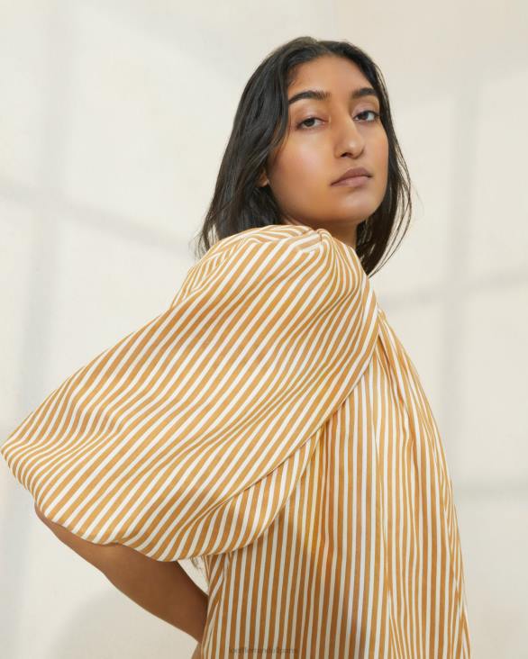 femmes Loeffler Randall bande marron robe oversize à manches bouffantes à rayures mimi vêtements 8HL8175