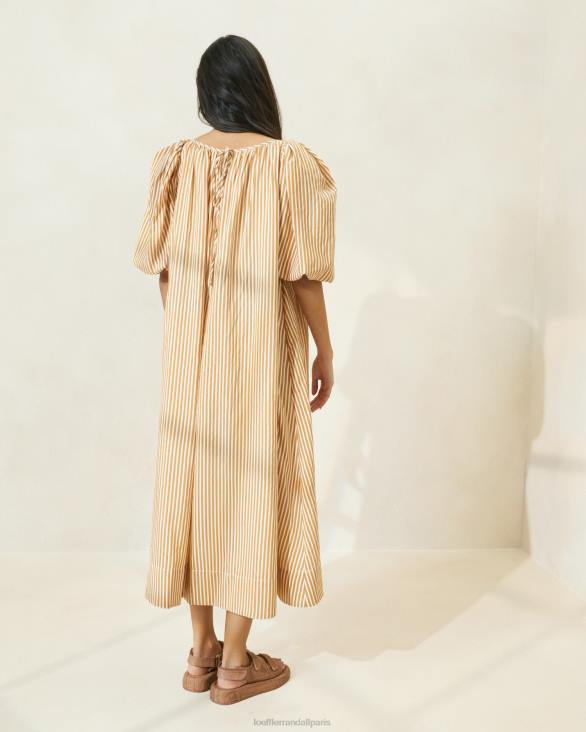 femmes Loeffler Randall bande marron robe oversize à manches bouffantes à rayures mimi vêtements 8HL8175