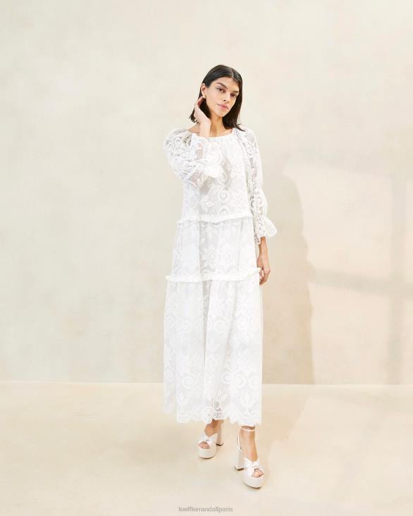 femmes Loeffler Randall blanc robe en dentelle à volants antoinette vêtements 8HL8187