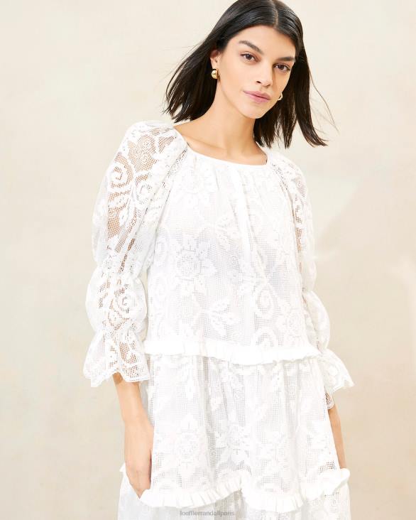 femmes Loeffler Randall blanc robe en dentelle à volants antoinette vêtements 8HL8187
