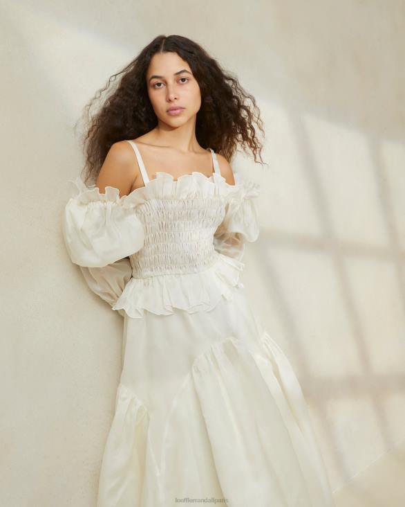 femmes Loeffler Randall crème robe en organza à smocks suzette vêtements 8HL8170