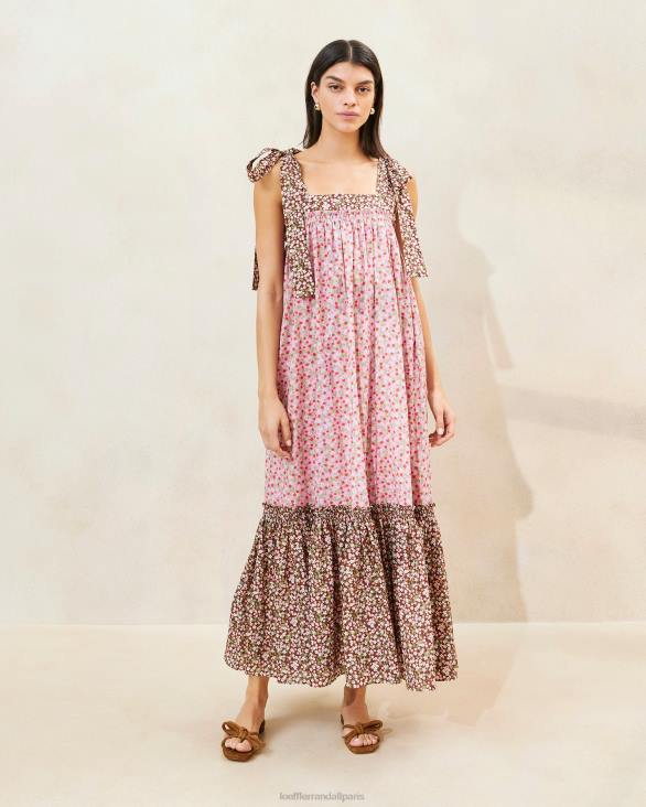 femmes Loeffler Randall fraise/marron fleuri robe shae à ourlet volanté vêtements 8HL8186