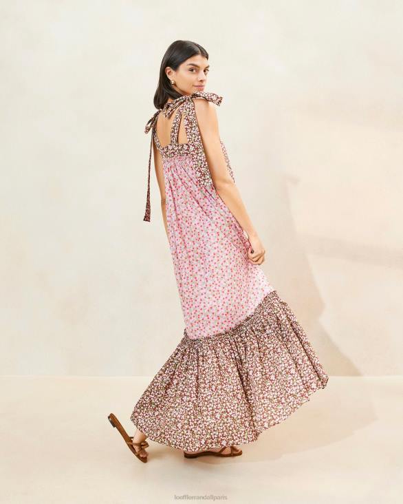 femmes Loeffler Randall fraise/marron fleuri robe shae à ourlet volanté vêtements 8HL8186
