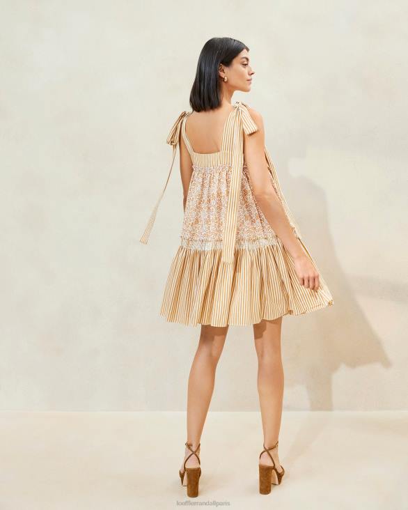 femmes Loeffler Randall marron fleuri/rayure marron robe janie à ourlet volanté vêtements 8HL8189