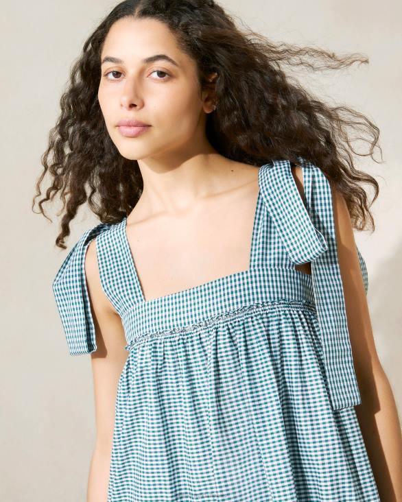 femmes Loeffler Randall mini vichy vert robe janie à ourlet volanté vêtements 8HL8191
