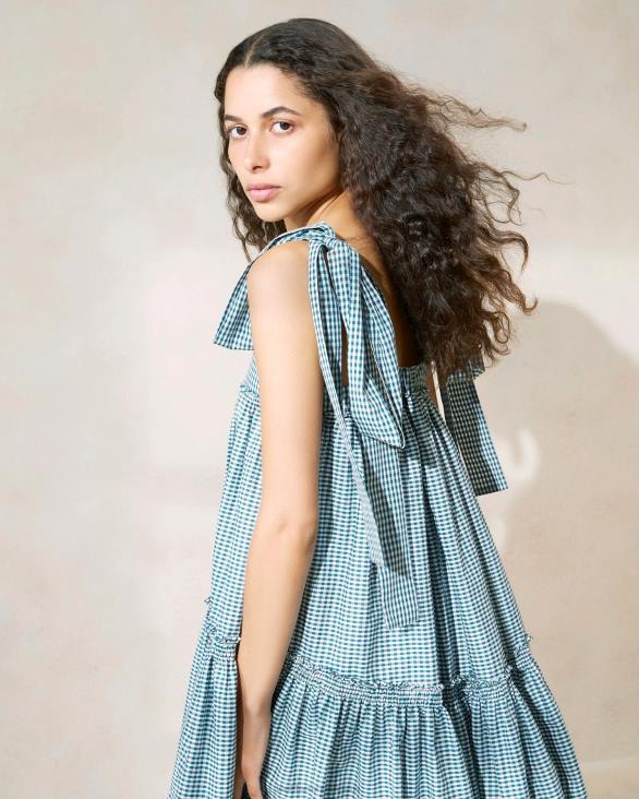 femmes Loeffler Randall mini vichy vert robe janie à ourlet volanté vêtements 8HL8191