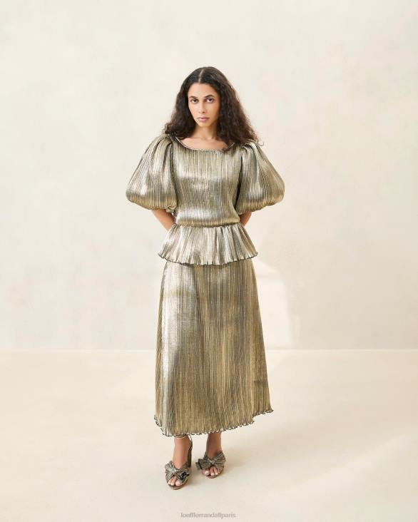 femmes Loeffler Randall or foncé robe plissée à manches bouffantes dorit vêtements 8HL8194