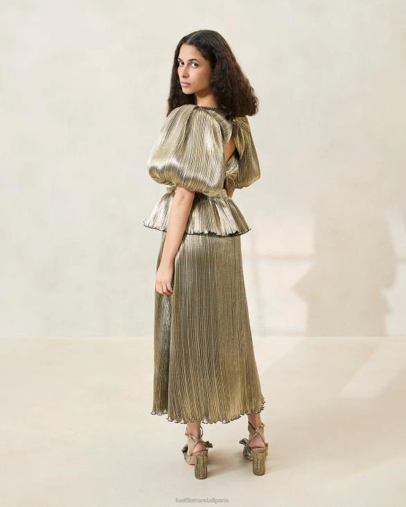 femmes Loeffler Randall or foncé robe plissée à manches bouffantes dorit vêtements 8HL8194