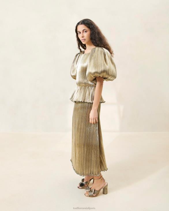 femmes Loeffler Randall or foncé robe plissée à manches bouffantes dorit vêtements 8HL8194
