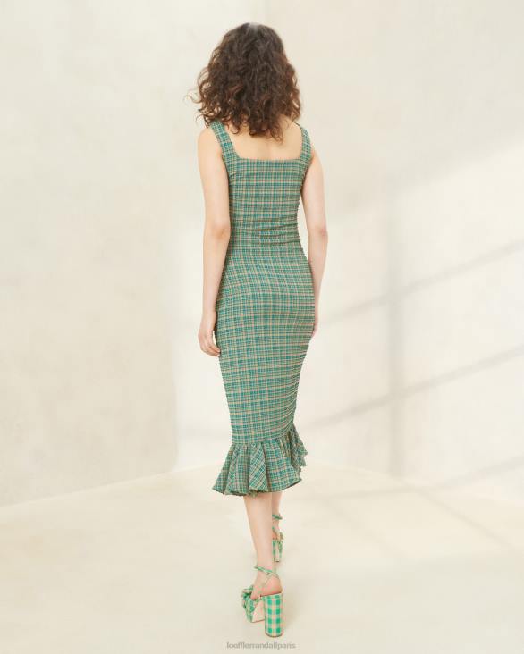 femmes Loeffler Randall plaid vert/caramel au beurre robe débardeur à ourlet volanté yessica vêtements 8HL8188