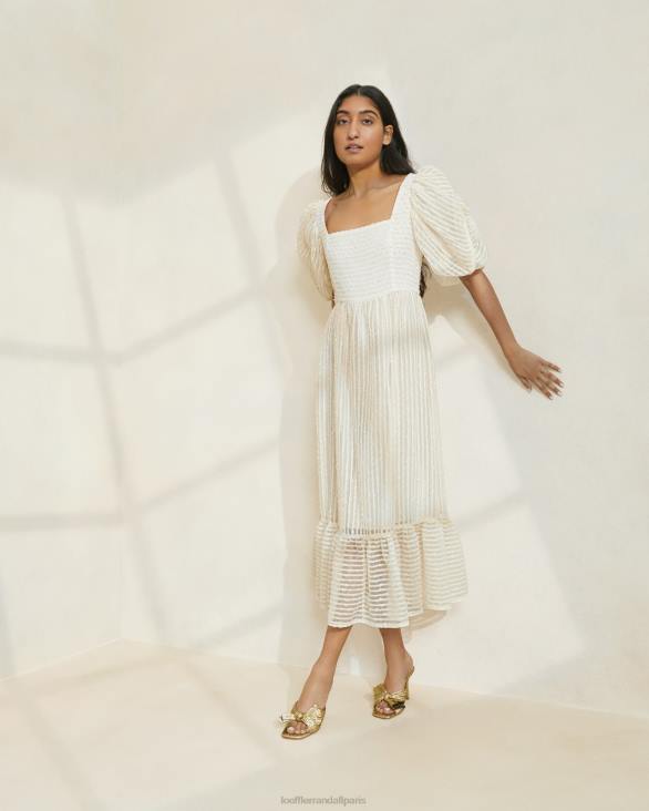 femmes Loeffler Randall rayure crème robe addison à manches bouffantes vêtements 8HL8172