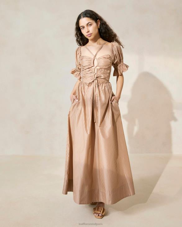 femmes Loeffler Randall rayure marron bicolore robe Yael à corsage froncé vêtements 8HL8190