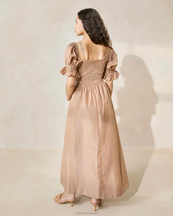 femmes Loeffler Randall rayure marron bicolore robe Yael à corsage froncé vêtements 8HL8190